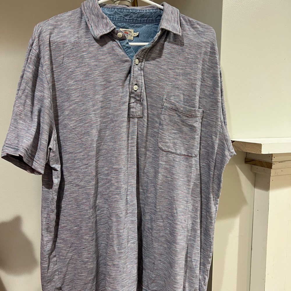 Faherty Casual Mens polo Shirt in Gray and Blue size XL
